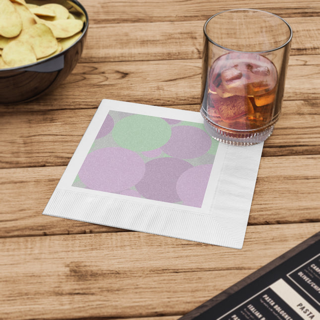 Pastel Lavender Purple and Soft Green Patches White Coined Napkins, 6.5" x 6.5"
