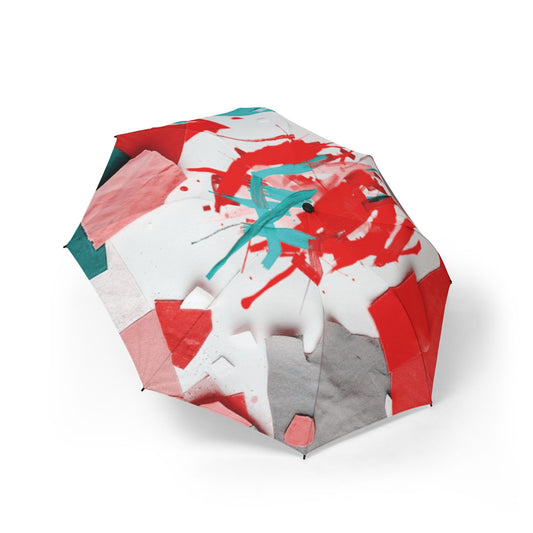 Neon Red Paper Paint Foldable Umbrella - Compact & Chic