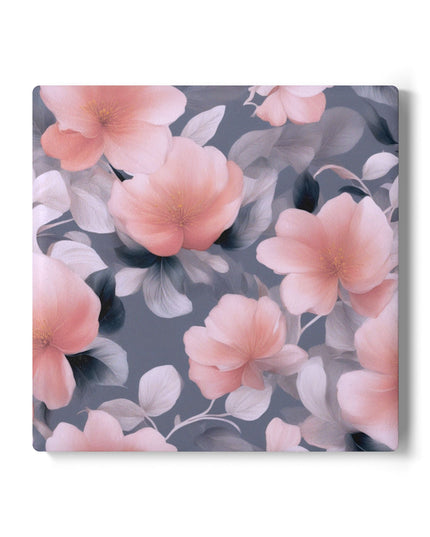 Peach and Blue Gray Floral Bunch Square Ceramic Coaster, 4" x 4"