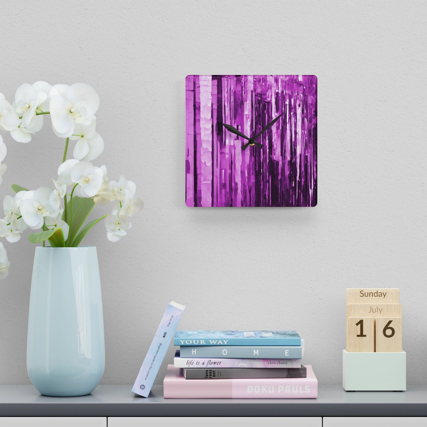 Striped Powder Lavender Acrylic Wall Clock, Round or Square, 10.75" x 10.75"