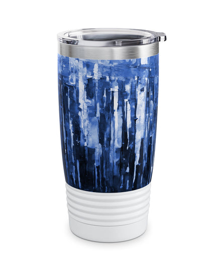 Striped Deep Blue Ringneck Tumbler, 20oz in white