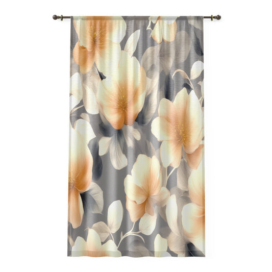 Soft Blossom Floral Bunch Sheer Window Curtain, 50" x 84", partially transparent