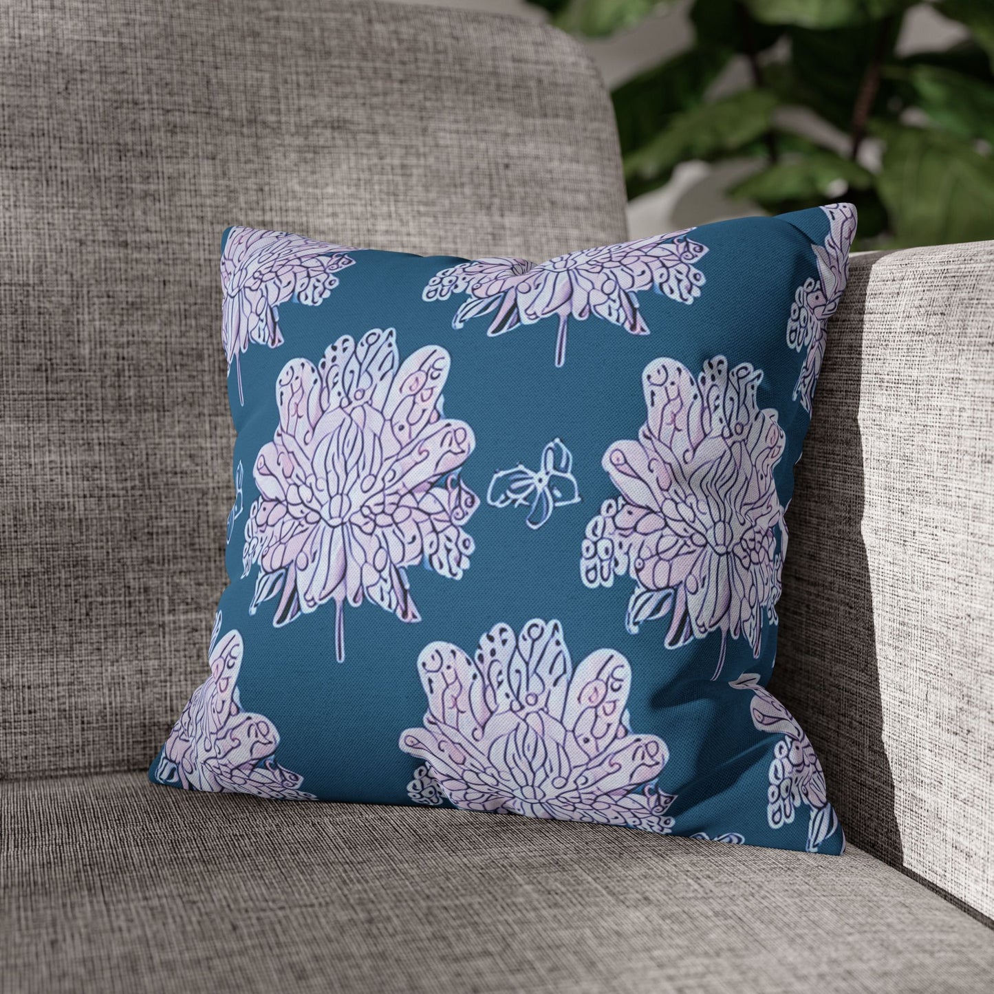 Lavender Floral Butterflies Spun Polyester Square Pillowcase, 14" x 14"