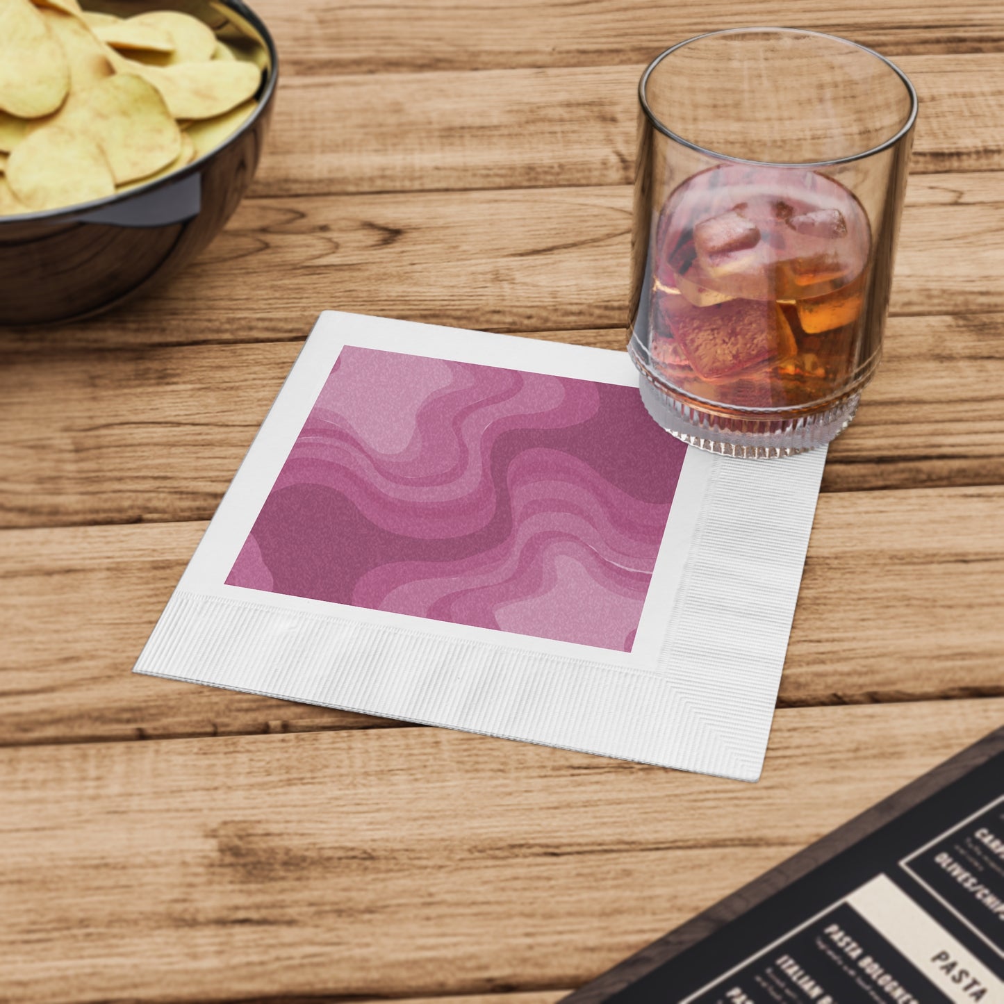 Pinky Mauve Wavey White Coined Napkins, 6.5" x 6.5"