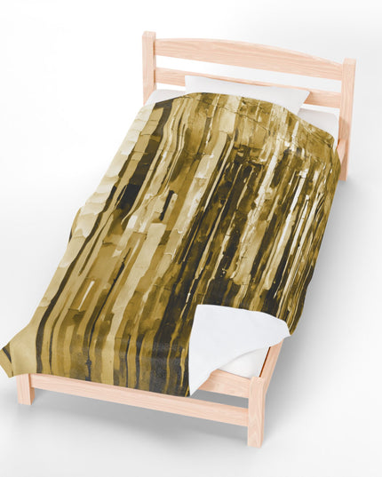 Striped Light Brown Velveteen Plush Blanket, 60" x 80"