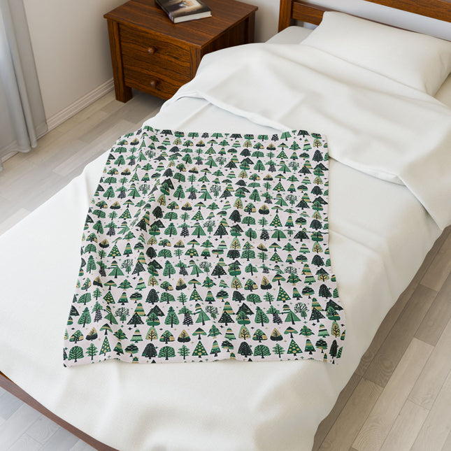 Mini Vintage Green Trees Velveteen Plush Blanket, 30" x 40"
