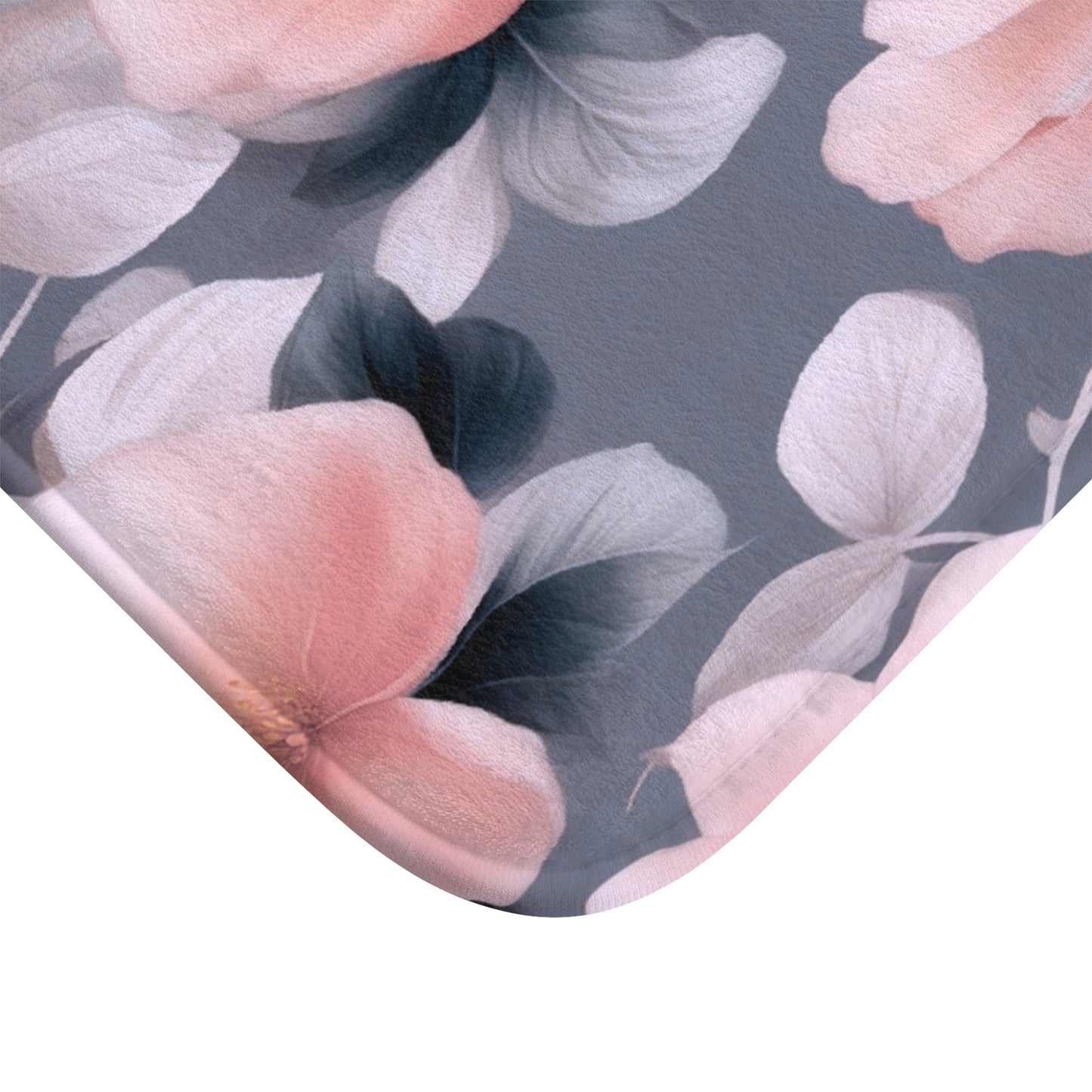 Peach and Blue Gray Floral Bunch 24" x 17" Bath Mat