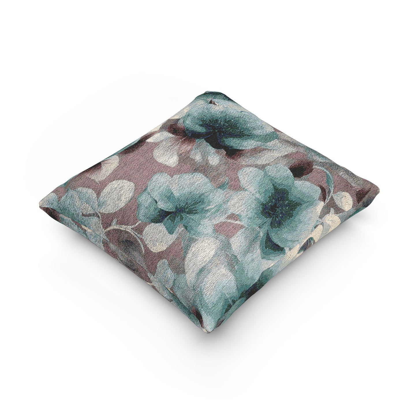 Deep Blue Florals Woven Pillow, 17" x 18"