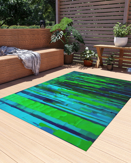 Striped Blue Green Outdoor Rug, 60" x 84"