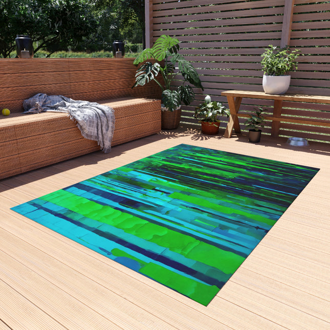 Striped Blue Green Outdoor Rug, 60" x 84"