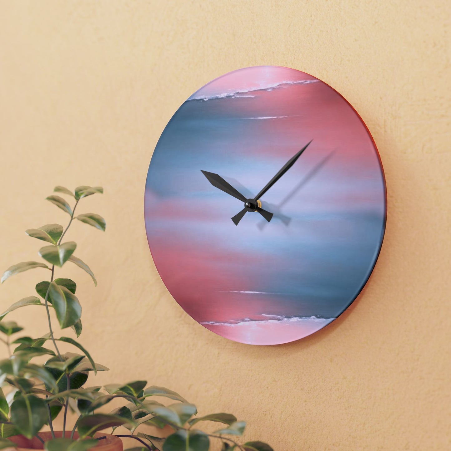 Gray Sea Pink Fog Acrylic Wall Clock, Round or Square, 10.75" x 10.75"