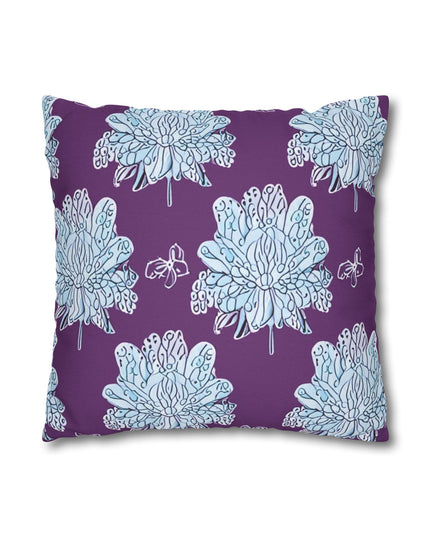 Blue Floral Butterflies Spun Polyester Square Pillowcase, 14" x 14"