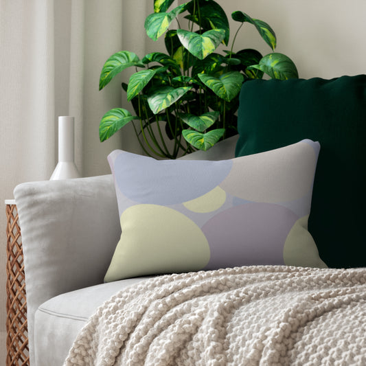 Pastel Soft Blue and Soft White Patches Spun Polyester Lumbar Pillow, 20" x 14"
