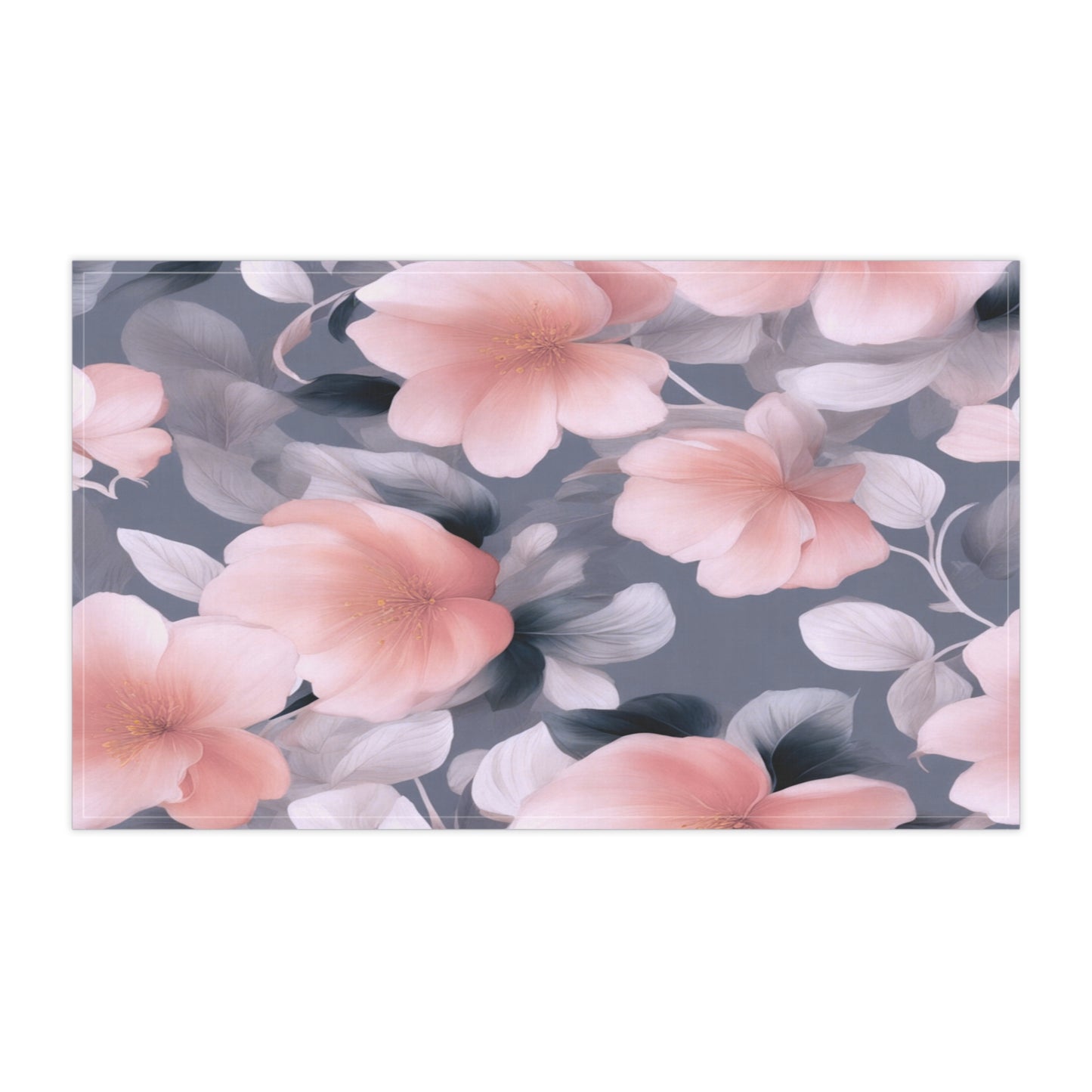 Peach and Blue Gray Floral Bunch Tea Towels (cotton, poly), 18" x "30