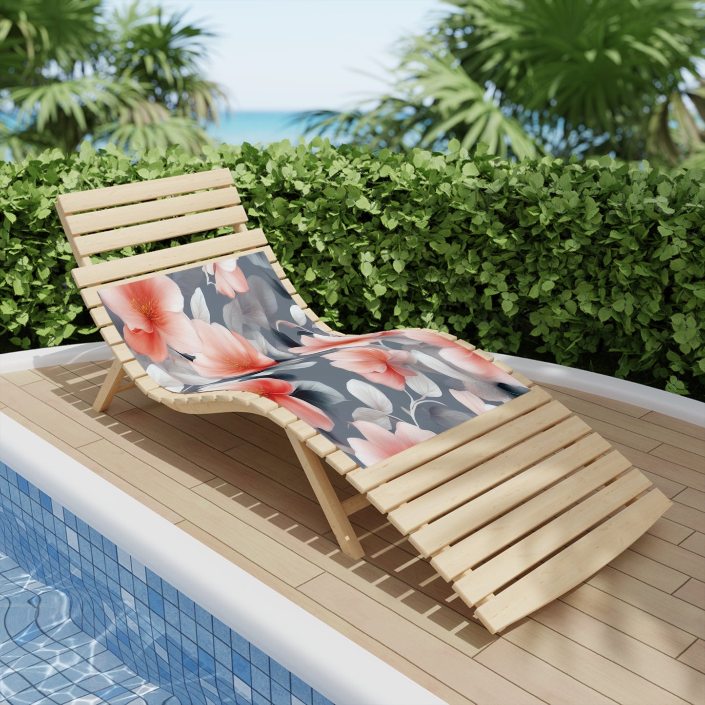 Red Blossom Floral Bunch Beach Towel, 24" x 44"
