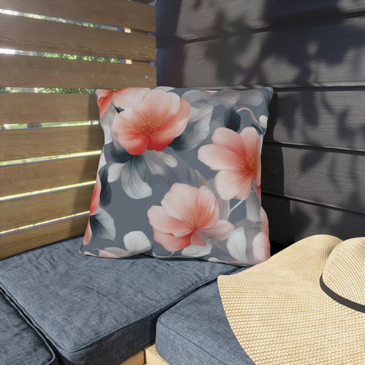 Red Blossom Floral Bunch 18" x 18" Outdoor Pillow