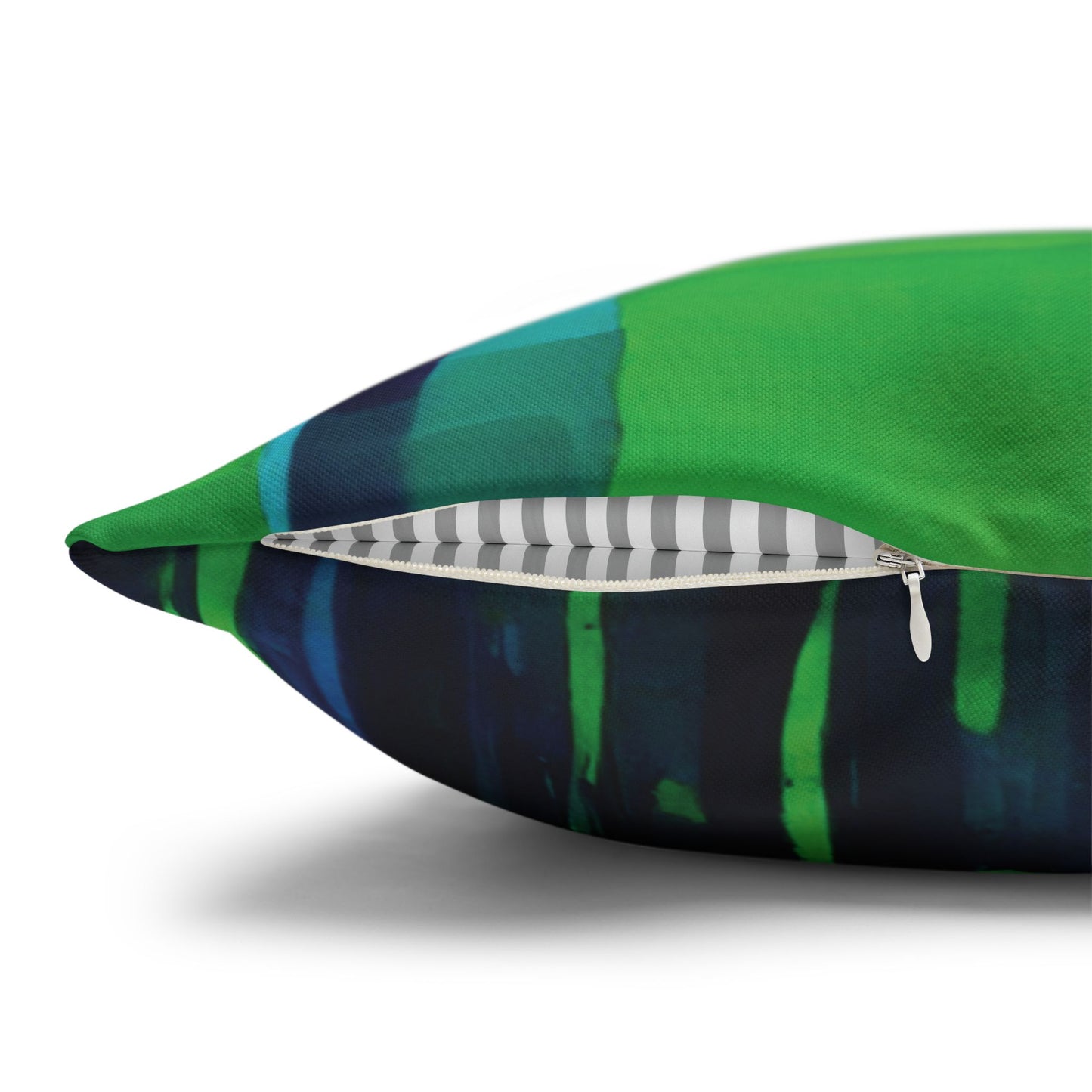 Striped Blue Green Spun Polyester Square Pillowcase, 14" x 14"