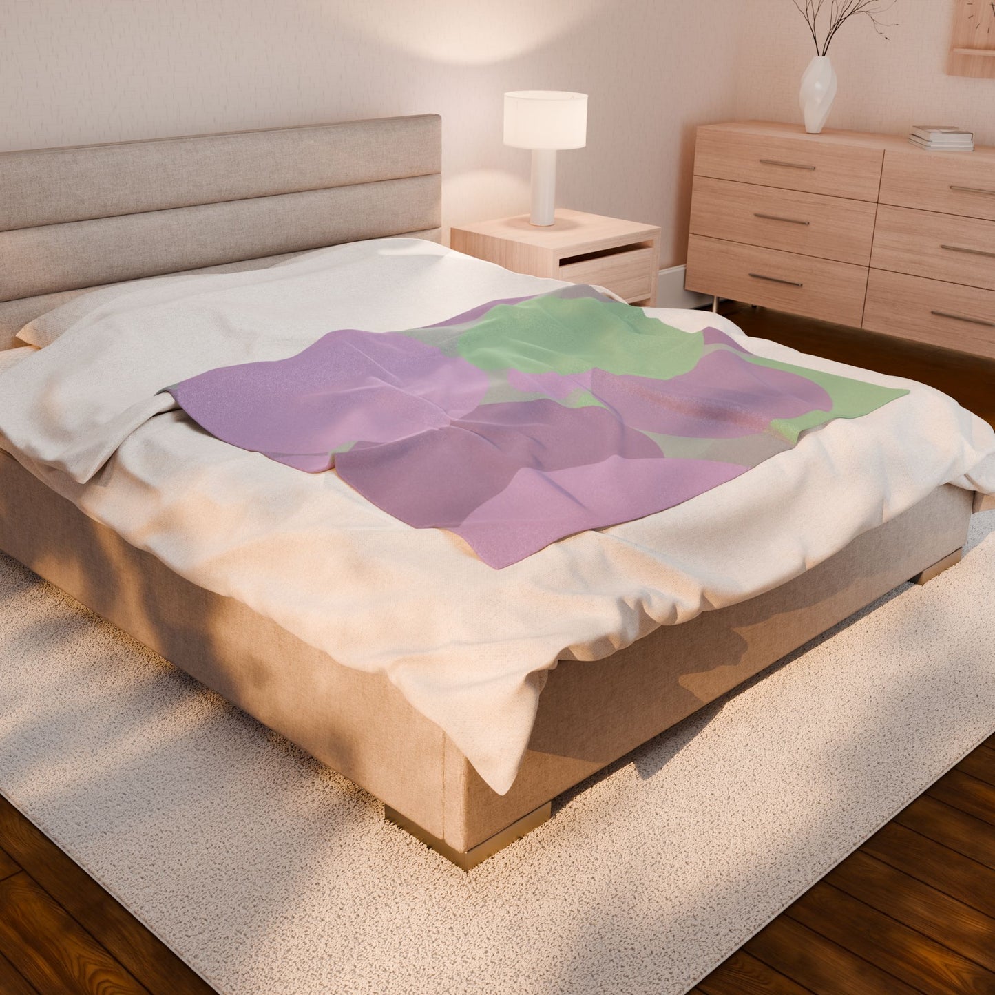 Pastel Lavender Purple and Soft Green Patches Velveteen Plush Blanket, 50" x 60"