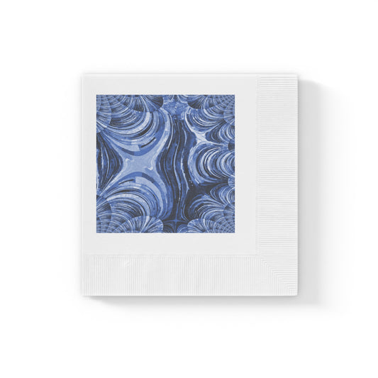 Uzi Spiral Deep Blue Pastel White Coined Napkins, 4.8" x 4.8"
