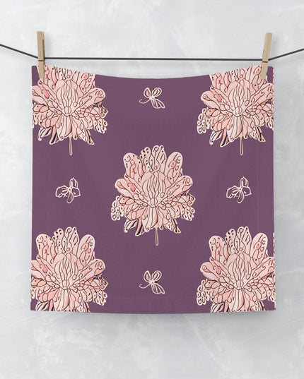 Pink Floral Butterflies Face Towel, 13" x 13"