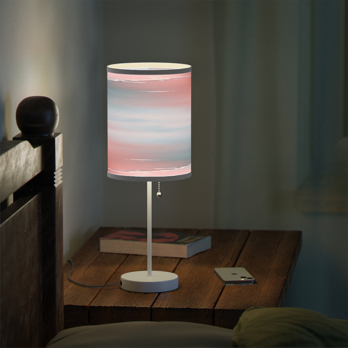 Gray Sea Pink Fog Table Lamp on a White or Silver Stand, US|CA plug
