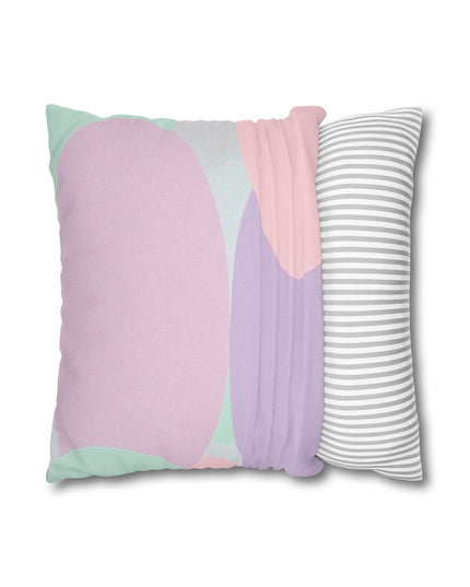 Pastel Peach and Soft Green Patches Spun Polyester Square Pillowcase, 14" x 14"