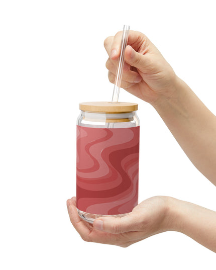 Power Red Wavey Sipper Glass, 16oz