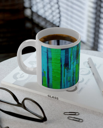 Striped Blue Green 20 oz White Glossy Jumbo Mug