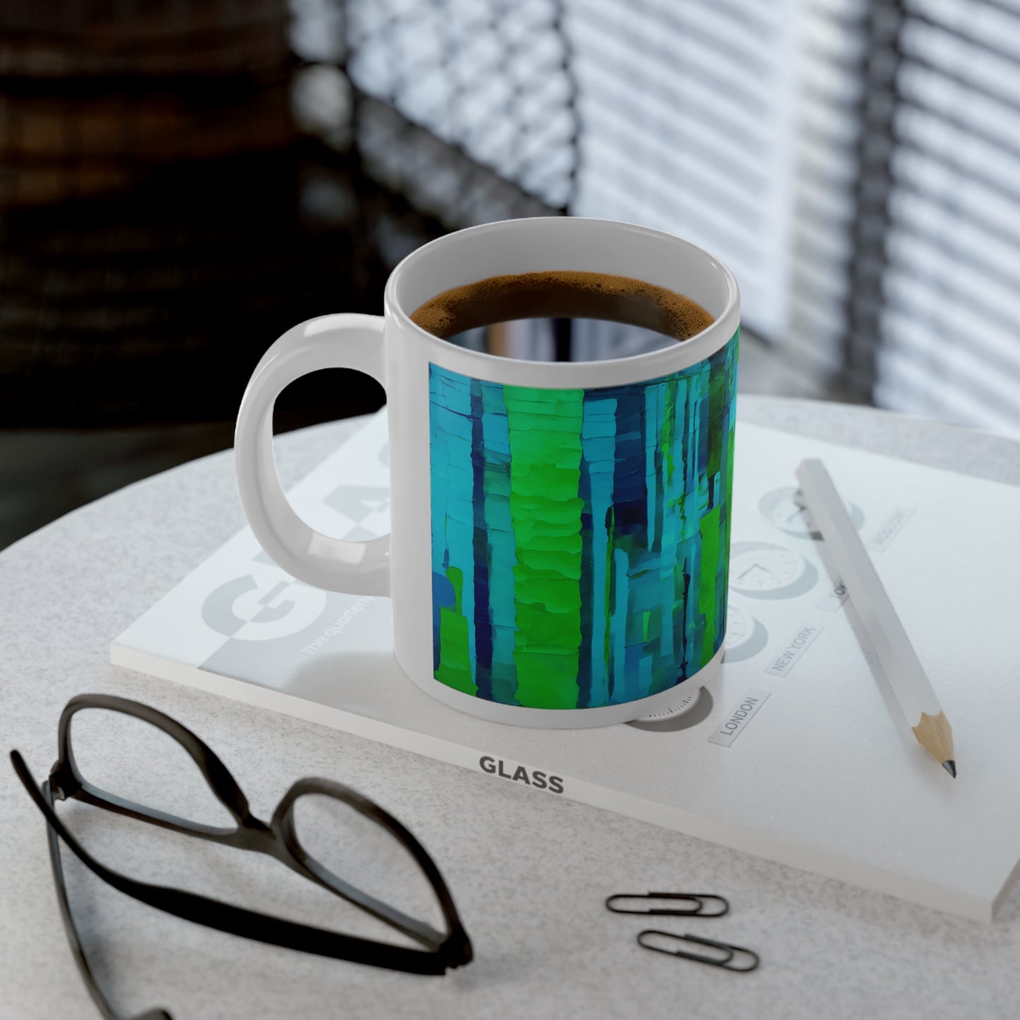 Striped Blue Green 20 oz White Glossy Jumbo Mug