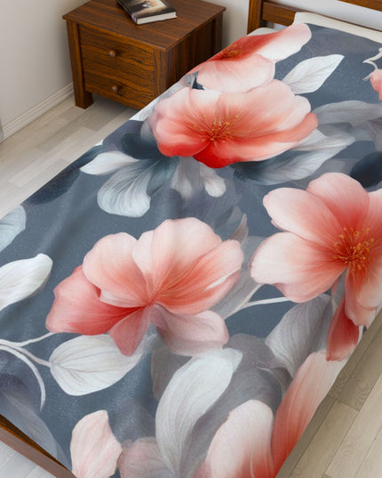 Red Blossom Floral Bunch Velveteen Plush Blanket, 60" x 80"