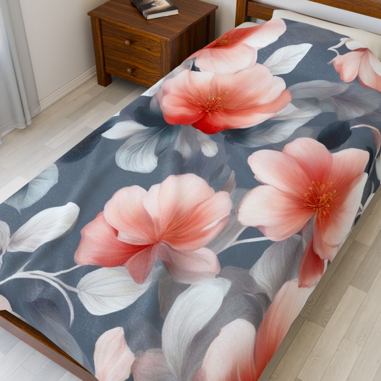 Red Blossom Floral Bunch Velveteen Plush Blanket, 60" x 80"