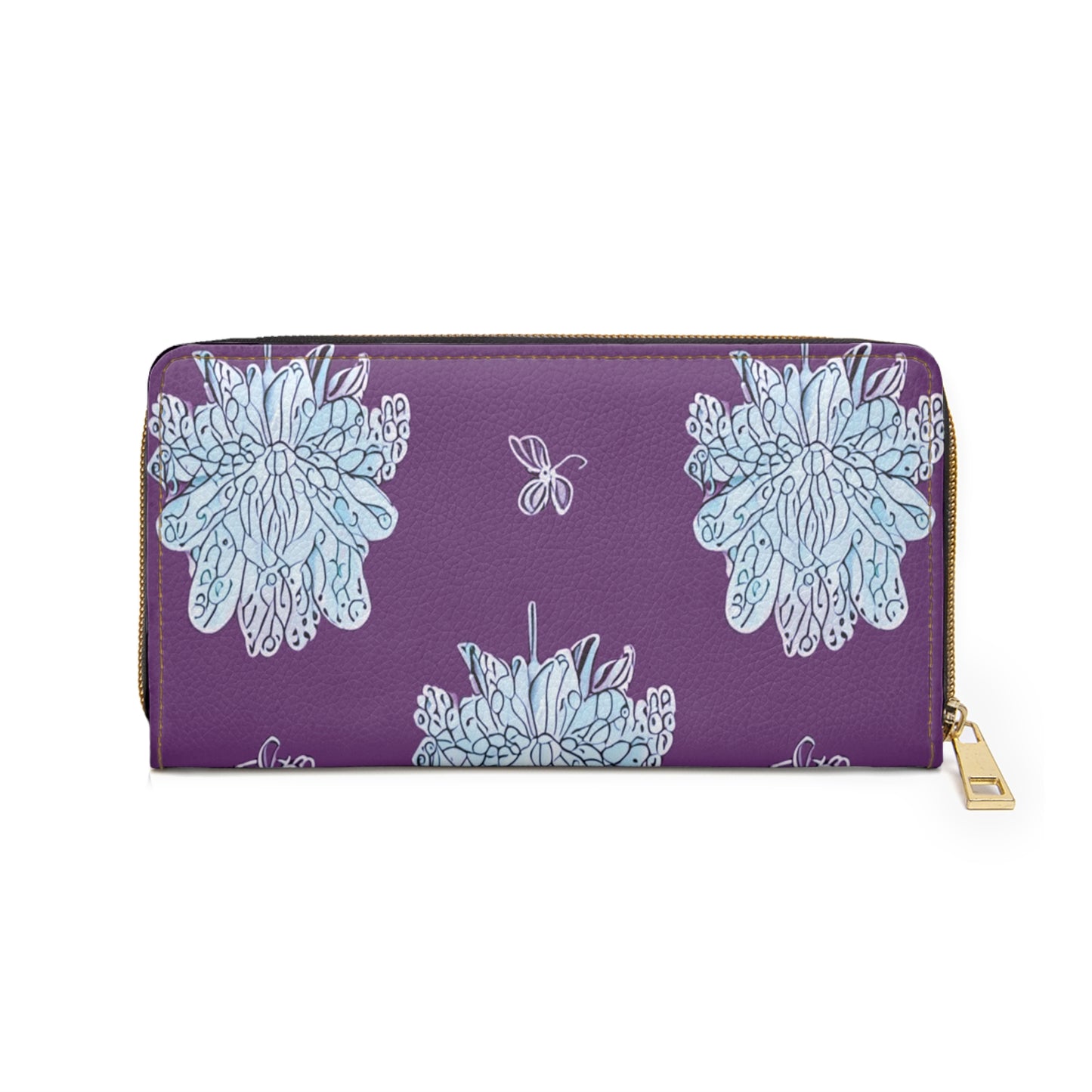 Blue Floral Butterflies Elegant Abstract Zipper Wallet - Stylish & Functional Accessory for Everyday Use