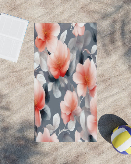 Red Blossom Floral Bunch Beach Towel, 24" x 44"