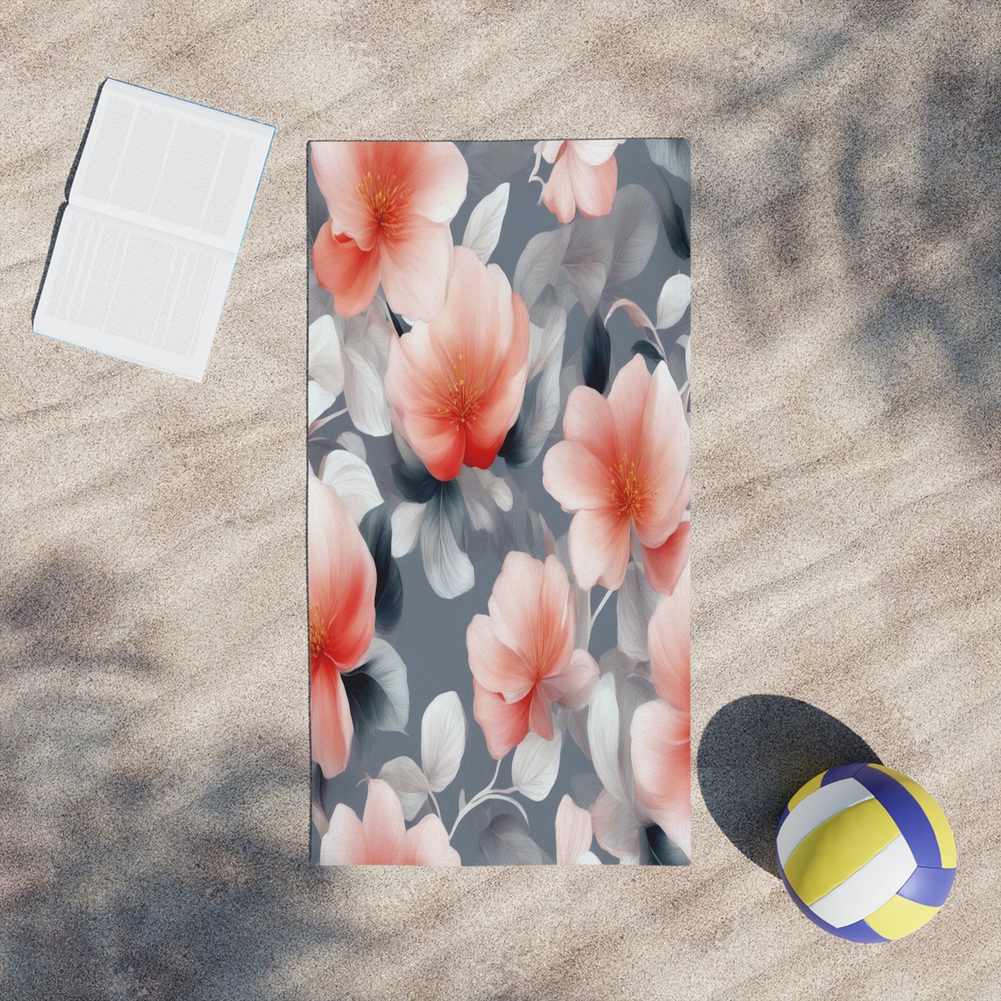 Red Blossom Floral Bunch Beach Towel, 24" x 44"