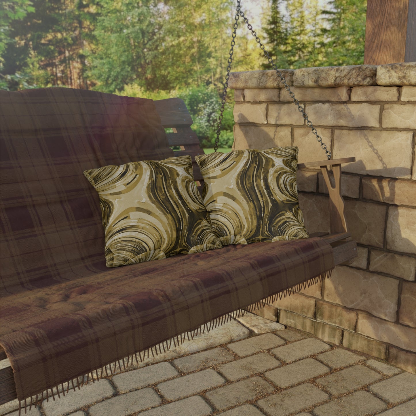 Uzi Spiral Light Brown Outdoor Pillow, 16" x 16"