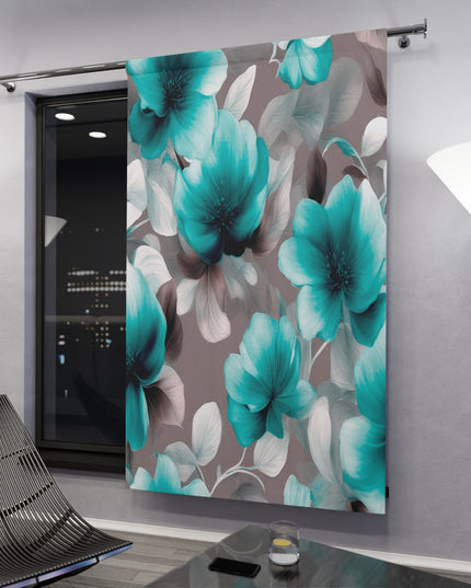 Tif Green Gray Floral Bunch Window Curtain, 50" x  84", blackout