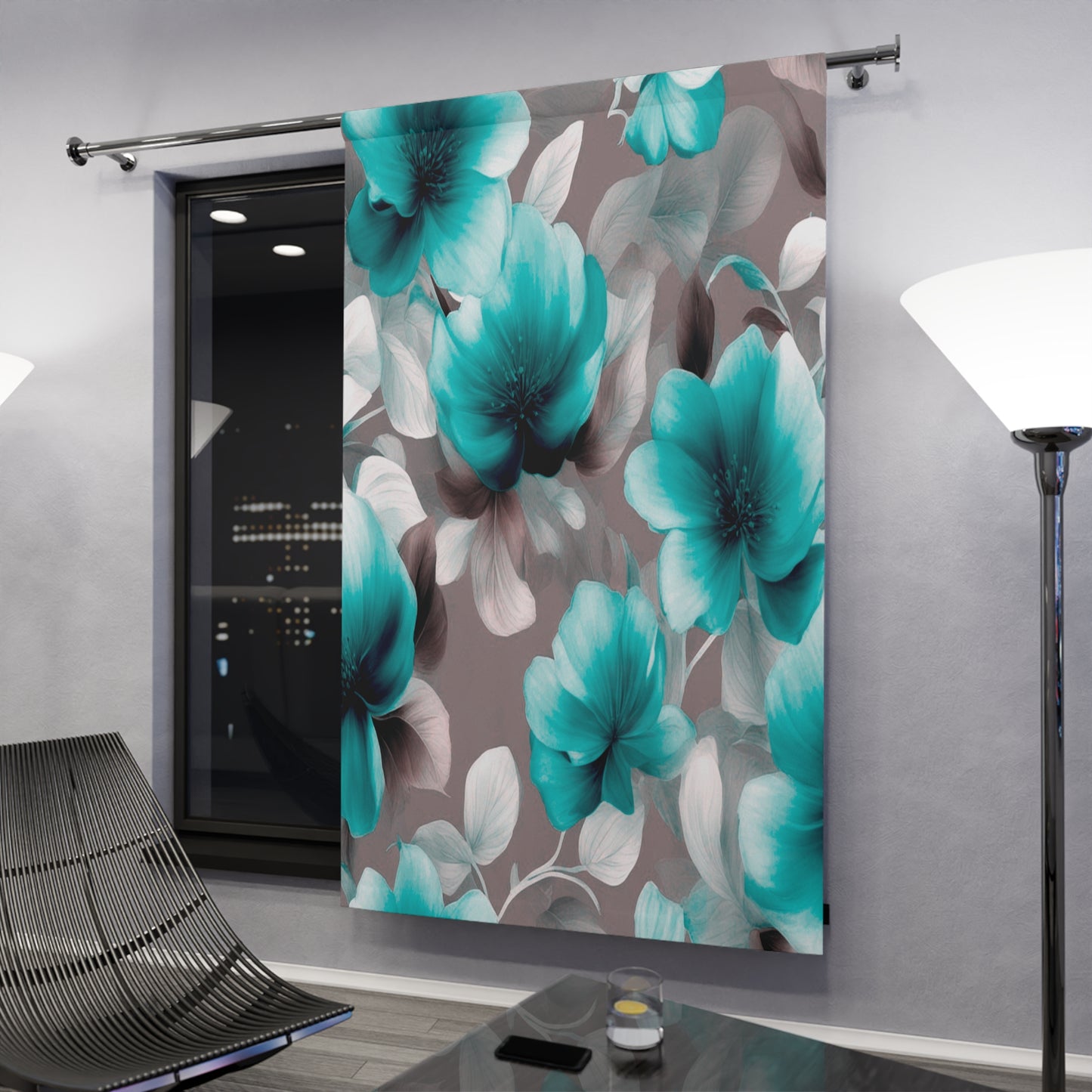 Tif Green Gray Floral Bunch Window Curtain, 50" x  84", blackout