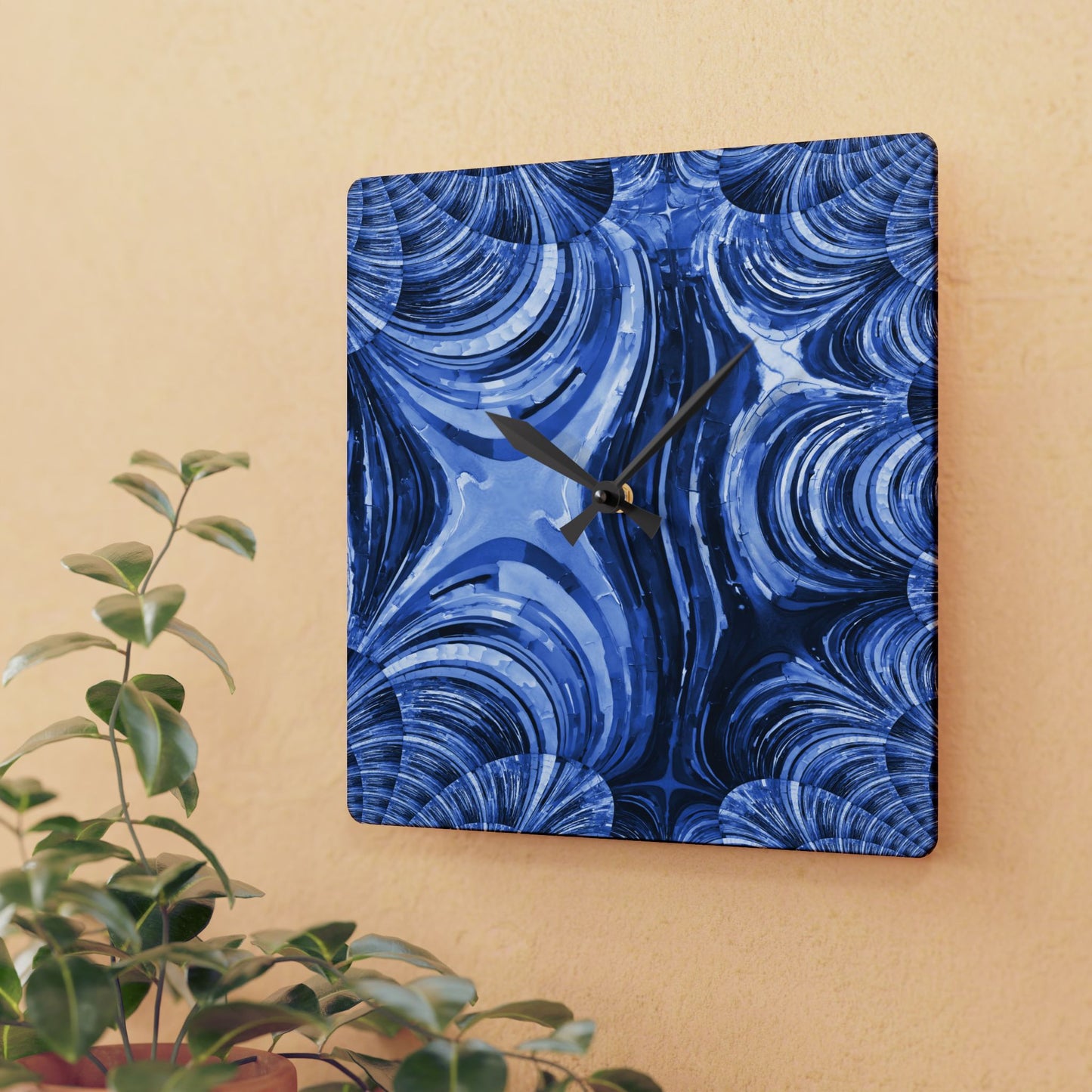 Uzi Spiral Deep Blue Acrylic Wall Clock, Round or Square, 10.75" x 10.75"