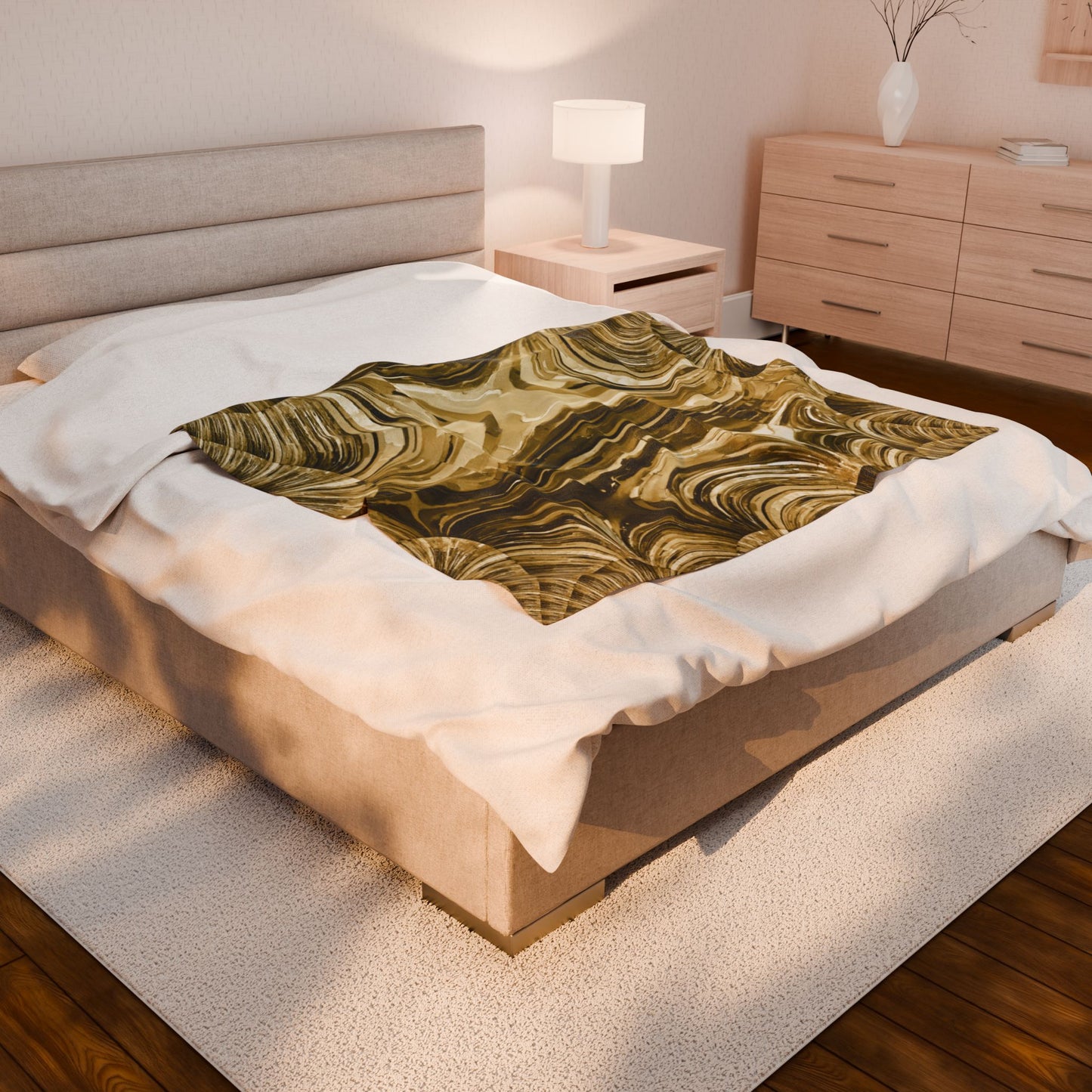 Uzi Spiral Light Brown Velveteen Plush Blanket, 50" x 60"