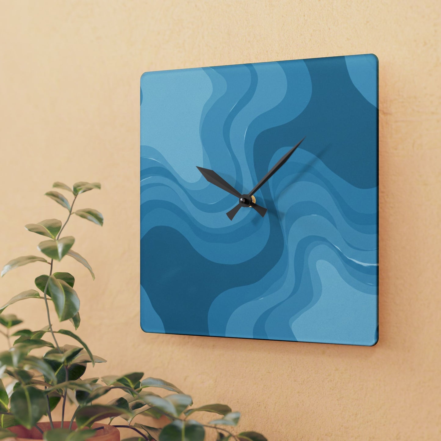 Sky Blue Wavey 10.75" x 10.75" Round or Square Acrylic Wall Clock