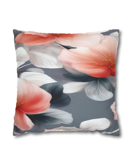 Red Blossom Floral Bunch Spun Polyester Square Pillowcase, 14" x 14"