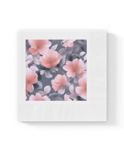 Peach and Blue Gray Floral Bunch White Coined Napkins, 6.5" x 6.5"