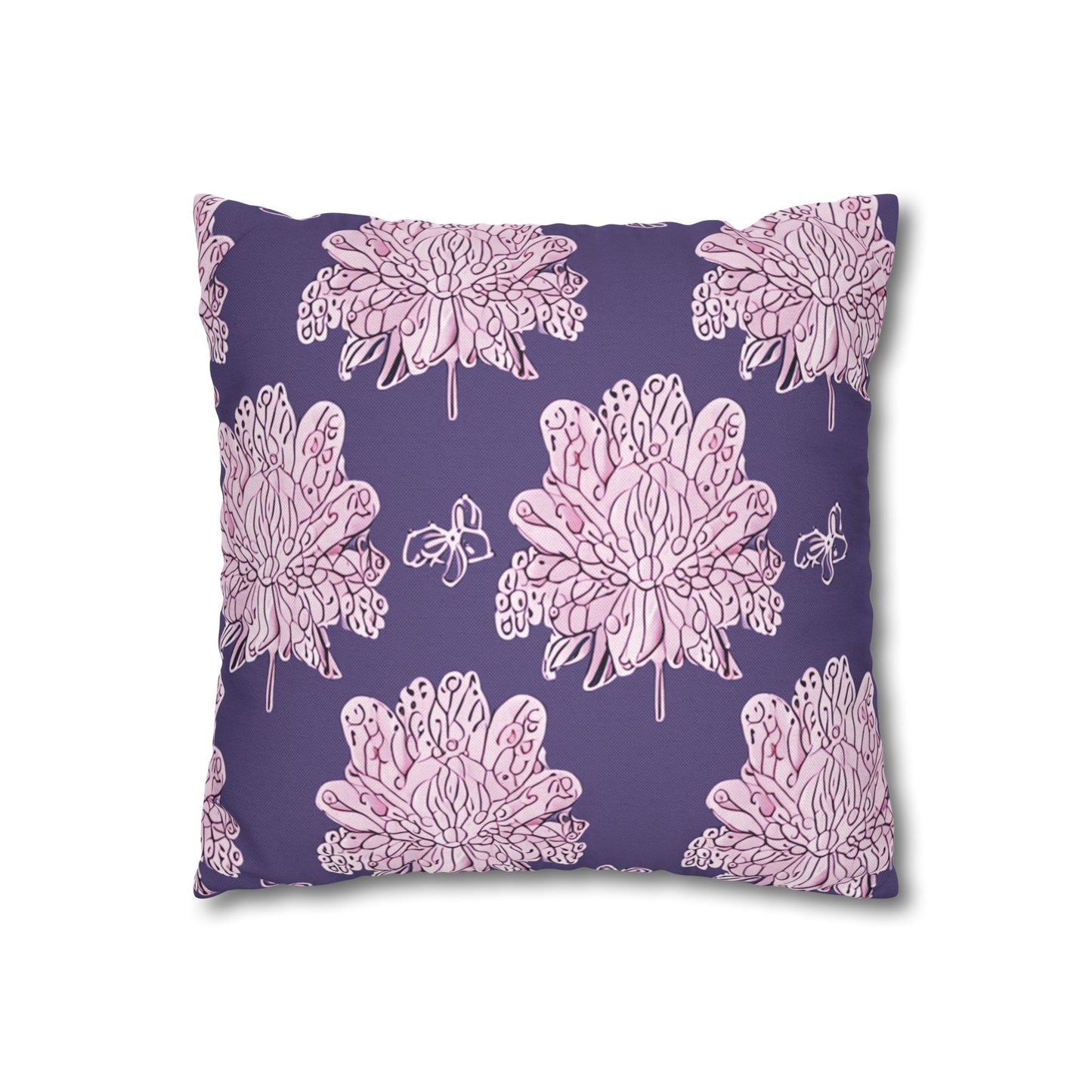 Magenta Floral Butterflies Spun Polyester Square Pillowcase, 14" x 14"