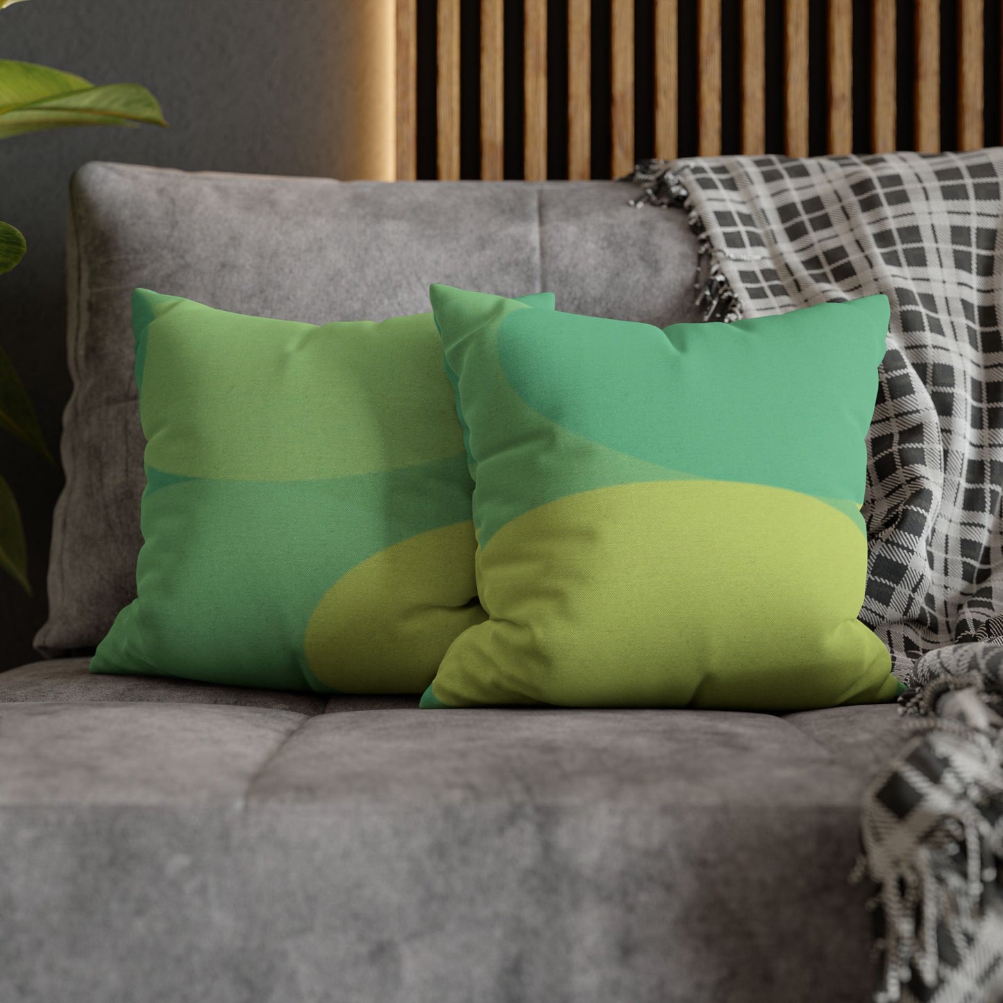 Pastel Green Patches Spun Polyester Square Pillowcase, 14" x 14"