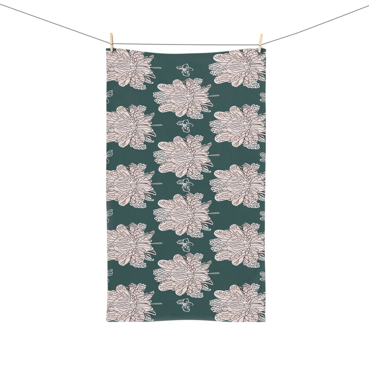 Soft White Floral Butterflies Hand Towel, 16" x 28"