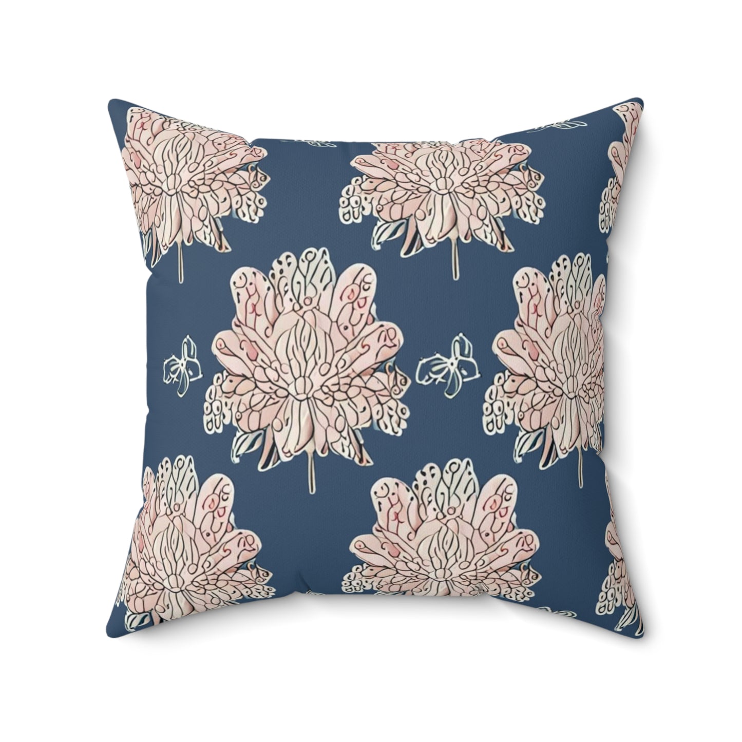 Rose White Floral Butterflies 20" x 20" Faux Suede Square Pillow