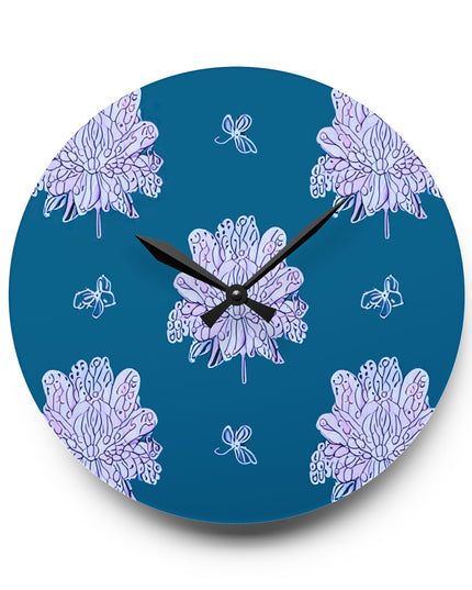 Lavender Floral Butterflies Acrylic Wall Clock, Round or Square, 10.75" x 10.75"