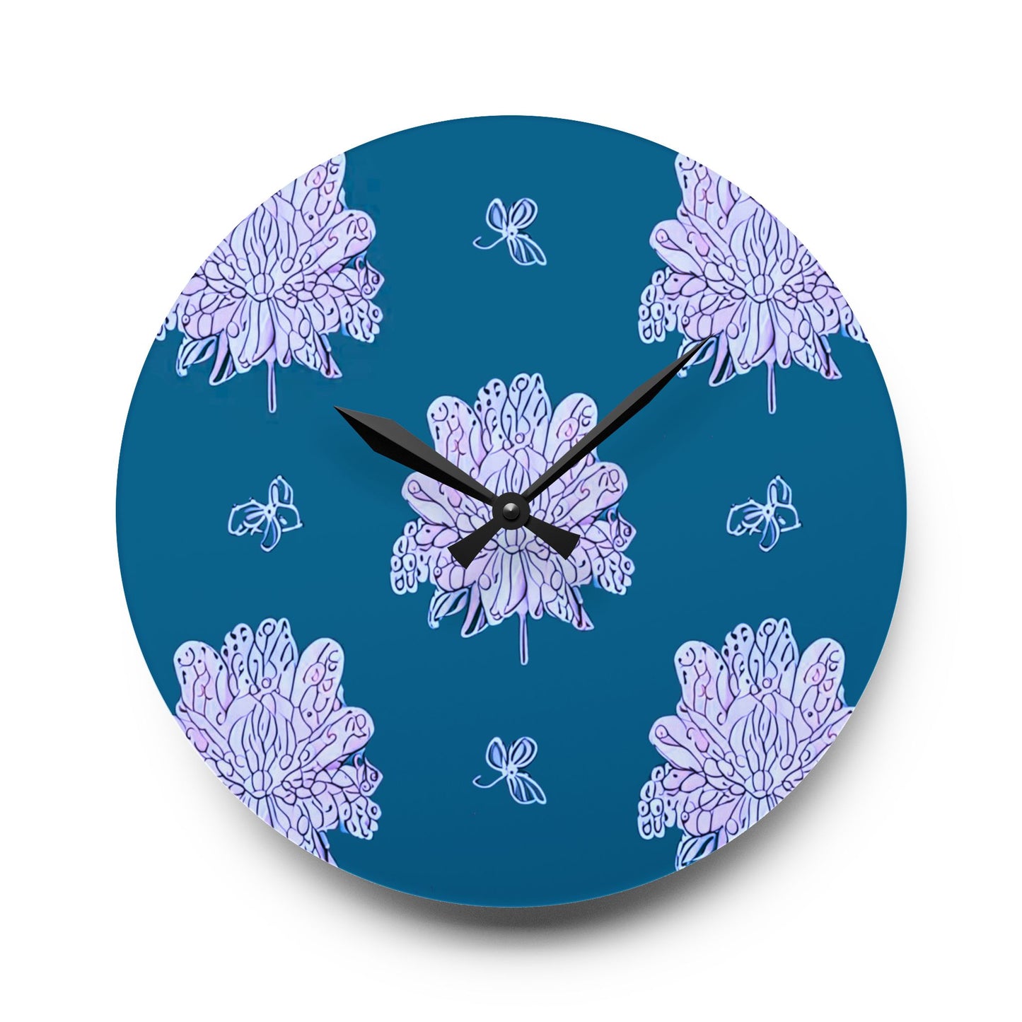 Lavender Floral Butterflies Acrylic Wall Clock, Round or Square, 10.75" x 10.75"