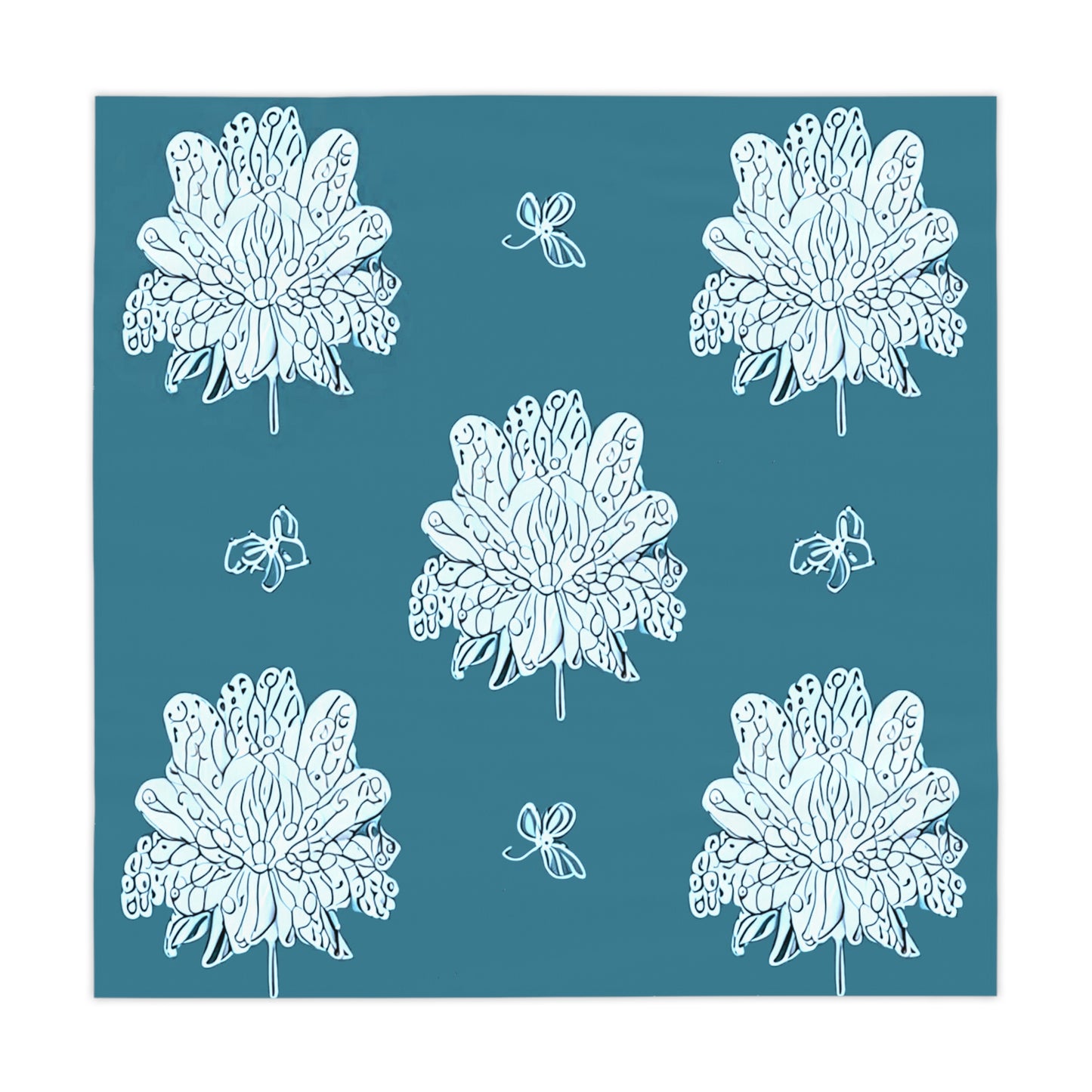 Tif Green White Floral Butterflies Tablecloth, 55" x 55"