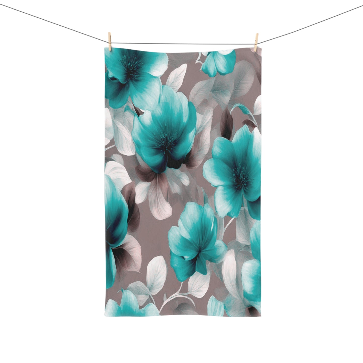 Tif Green Gray Floral Bunch Hand Towel, 16" x 28"
